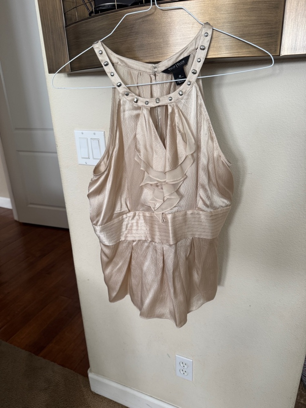 White House Black Market Champagne Ruffle Halter Top
